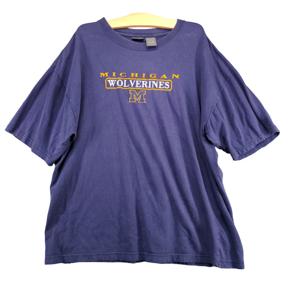 Pro Edge Men's Michigan Wolverines T-Shirt Blue XL Short Sleeve Logo Embroidered - Picture 1 of 13